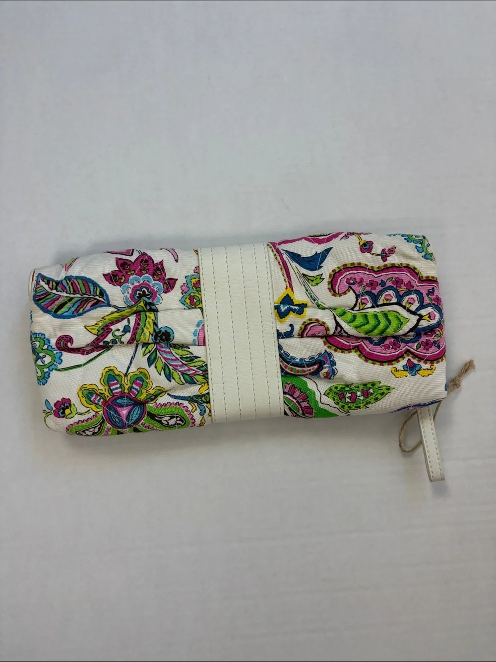 Vera Bradley Paisley Floral Trifold Wallet Wristlet White Pink OS